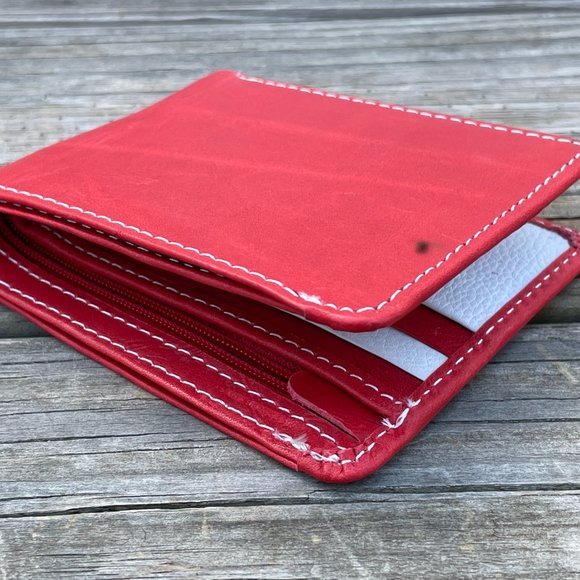 Genuine Leather Card Holder Handmade Wallet Men Bifold RedWhite Card Holder - Picture 13 of 14